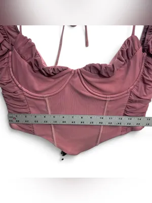 White Fox Mauve Corset Crop Top Women’s 2XL Ruched Mesh Long Sleeve NWT thumbnail 9