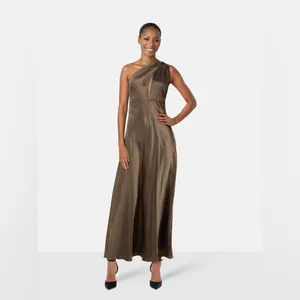 NWT $348 Reformation Dasha Brown Bronze Silk Maxi Dress Size 12 thumbnail 2