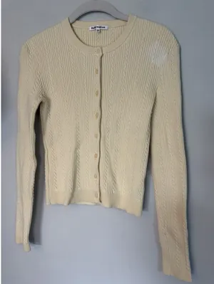 REFORMATION Natalie Cable Stich Cardigan Sweater In Lemon Icing XS NEW READ thumbnail 1