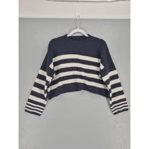 Sincerely Jules Womens Sweater Navy White Striped Cropped Knit M thumbnail 2