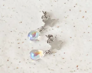 cute mini clear Czech glass teardrop simple dangle earrings 🤍🌟 thumbnail 5