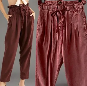 Free People NWOT Margate Pleated Paperbag Waist Burgundy Drawstring Pants, XS thumbnail 6