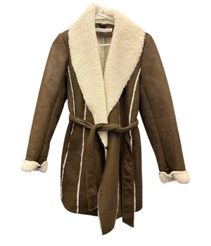 Kenneth Cole Brown Vintage Trench Coat With Fur Trim thumbnail 1