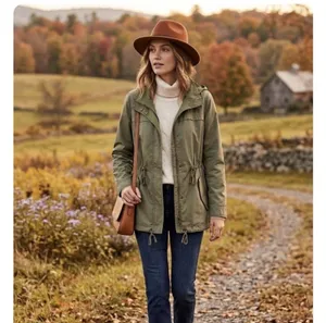 Banana Republic Hooded Anorak Jacket Sage Green Rain Utility Coat Size Small thumbnail 5