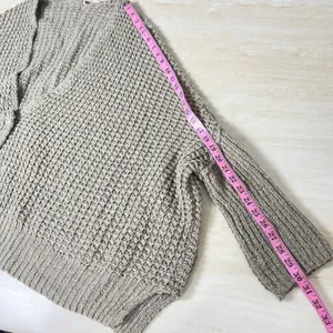 Free People Chunky Knit Oversized Cardigan Taupe Wool Angora Batwing Sweater L thumbnail 8