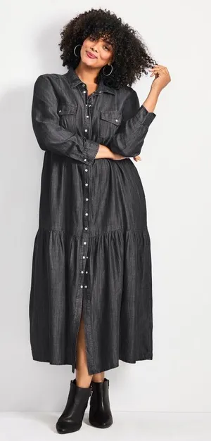 Avenue Women's Plus Size Denim Tiered Shirtdress New 16 thumbnail 1