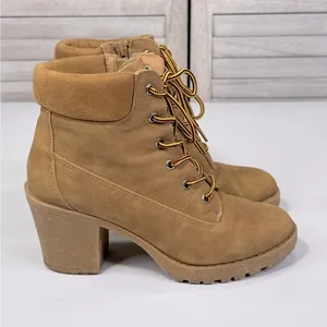 ZIGI SOHO Women's Kiana Lace-Up Chunky Heel Lumberjack Ankle Boots Tan-8 thumbnail 1