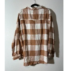 American Eagle NWT Women's Size L Brown White Plaid Oversized Flannel Shirt thumbnail 3