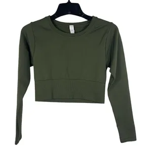 Offline by Aerie S Army Green Seamless Ribbed Long Sleeve Cropped Top thumbnail 1