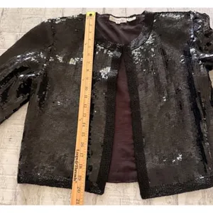 VTG Ann Taylor Silk Sequined Beaded Cropped Bolero Shoulder Pads Jacket S - Flaw thumbnail 6