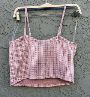 Just Polly Pink Houndstooth Crop Top Size L thumbnail 2