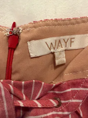 WAYF Red/White Striped Puff Sleeve Lace-Up Mini Dress M thumbnail 2