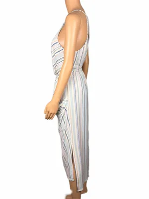 BCBGenetation White & Multi Striped Midi Dress w/Spaghetti Straps Pockets Large thumbnail 4