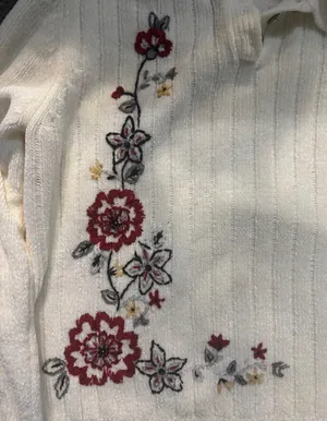 Cream Ribbed Sweater with Red Floral Embroidery thumbnail 3