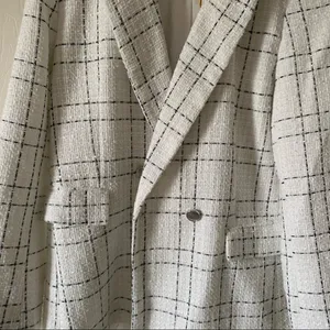 House of Harlow x Revolve White Plaid Tweed Office Siren Classic Blazer NWT M thumbnail 4