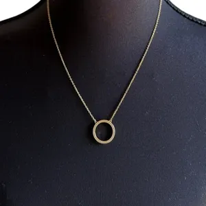 Adornia Swarovski Crystal Circle Pendant Necklace 14K Gold Plate thumbnail 1
