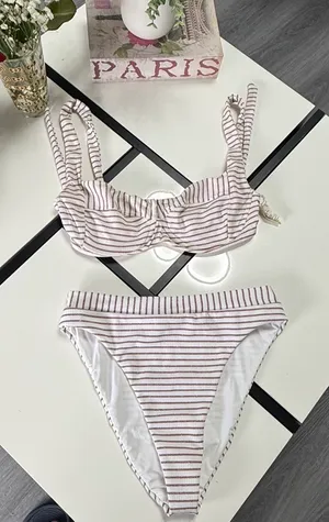 Summerful Two-Piece Bikini Ribbed Metallic Stripe High Rise High Leg D / M thumbnail 4