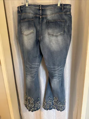 VENUS Embroidered Hem Flare Jeans - Blue SZ: 18 thumbnail 3