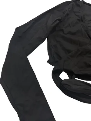 MW Luv (Made With Luv) Black Long Sleeve Wrap Crop Tie Waist V Medium Women's thumbnail 8