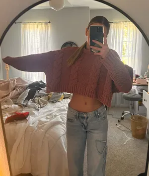 Altar'd State Blush Pink Cable Knit Sweater thumbnail 1