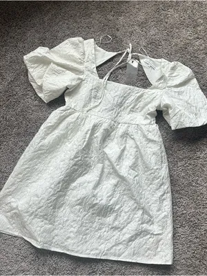 Endless Rose White Textured Puff-Sleeve Mini Dress thumbnail 2