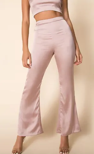 SUPERDOWN‎ Evelina Satin Flare Pant Mauve Small thumbnail 1