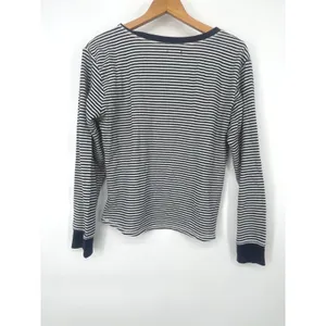 Splendid Pajama Set Women Medium Navy White Striped Henley Thermal Loungewear thumbnail 3