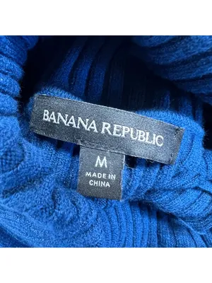 Banana Republic Blue Ribbed Fitted Turtleneck Sweater Size Medium 90s Minimalist thumbnail 7