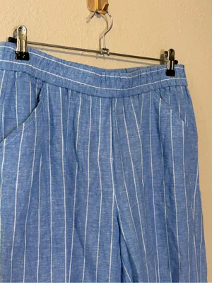 Land 'n Sea Striped Capri Pants Light Blue Pull-On Resort‎ Style Buttons Medium thumbnail 3