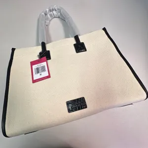 Vince Camuto Orla Bag Natural‎ Black Canvas Leather Trim NWT thumbnail 3