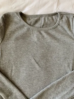 Grey Long Sleeve Crop Top With Lace Detail thumbnail 2