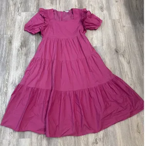 English Factory Magenta Pink Tiered‎ Midi Dress Ruffle Puff Sleeve Square Neck thumbnail 3