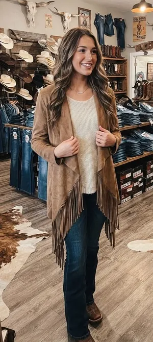 Vintage Coldwater Creek Suede-Feel Fringe Cardigan Jacket petite small thumbnail 1
