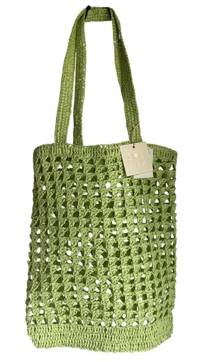 NWT Sol & Mer Lime Raffia Tote | Woven Beach Bag | Resort Vacation Market Tote thumbnail 1