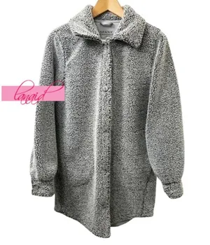 Spanx Luxe Fleece Jacket Pebble Grey Sherpa Faux Shearling Fuzzy Teddy Coat 1X thumbnail 6