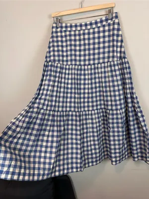 GAP Tiered Maxi Skirt Blue White Gingham Cotton Cottagecore Women’s 8 thumbnail 4
