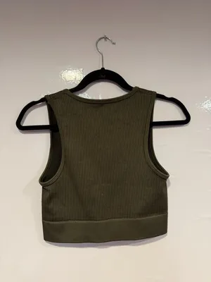 Aerie OFFLINE Recharge‎ Ribbed V-Neck Tank Top Bra Green Medium thumbnail 3