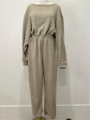 Free People Beach Keepin It Real Jumpsuit Small Brown Lounge Lagenlook Cozy Chic thumbnail 4
