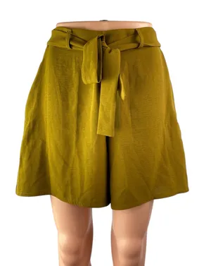 Zara Women's Olive Green Tie Waist Belted High Rise A Line Mini Shorts Size S thumbnail 1