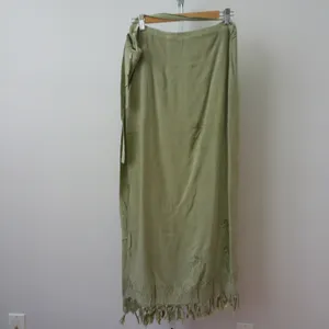 Raja Boho Beachy Relaxed Lagenlook Embroidered Fringe Wrap Maxi Skirt Plus G thumbnail 6