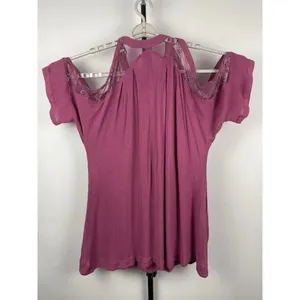 Free People Purple Pink Cold Shoulder‎ Floral Lace Sleeve Gauze Mini Dress thumbnail 9