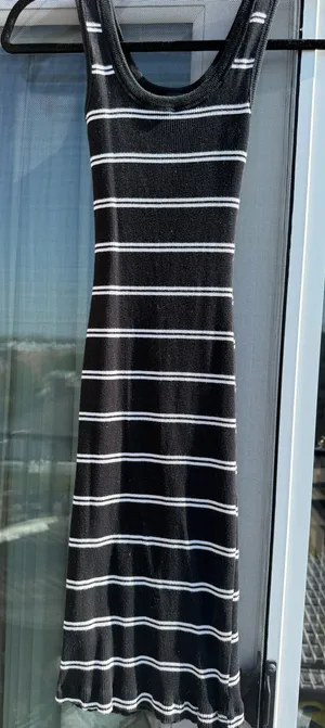 wild fable Black and White Striped Midi Dress thumbnail 1
