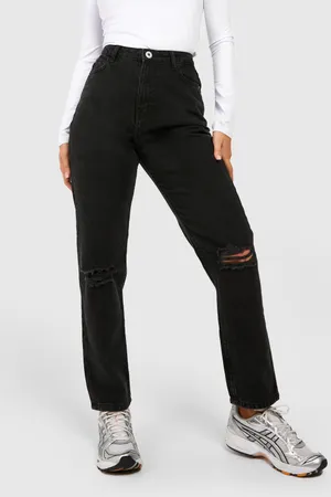 Boohoo NWT Black RIPPED KNEE STRAIGHT FIT JEANS thumbnail 4