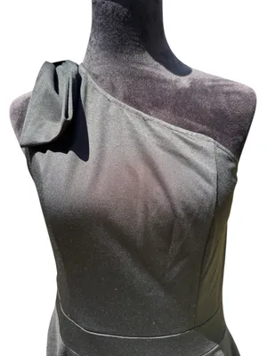 NWOT JASAMBAC Black One Shoulder Bow A-Line Cocktail Dress‎ with Pockets Size L thumbnail 5