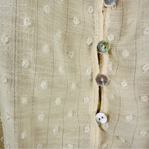 Zara Clip Dot Chiffon Top Sz M Long Sleeves Loose Cream Metallic thumbnail 3