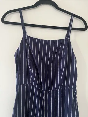 Old Navy Blue White Striped Wide Leg Jumpsuit Medium Coastal Nautical Beach thumbnail 2