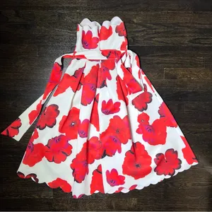 ASOS Design Scallop White and Red Poppy Floral Print Midi Skater Dress thumbnail 6