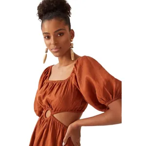 Anthropologie Faithfull‎ Almero Linen Square-Neck Puff-Sleeve Mini Dress NWT thumbnail 7