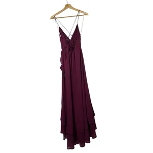 Lulu's Plum Purple In Love Forever Lace Up Back Chiffon Formal Maxi‎ Gown S thumbnail 3