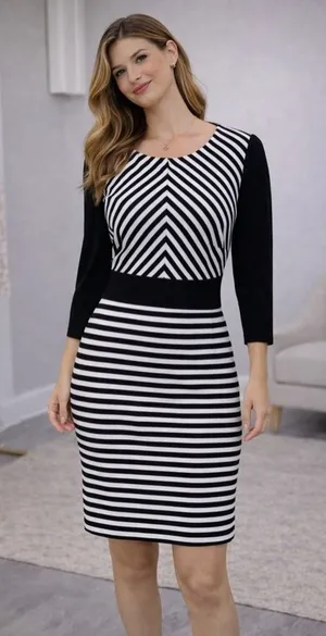 Antonio Melani Womans Dress Black‎ White Striped 3/4 Sleeve Sheath size 8 thumbnail 1